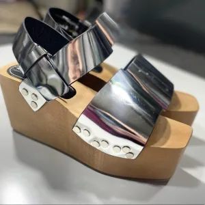 Proenza Schouler Metallic Silver Leather Chunky Platform Studded Clogs NWOT 9
