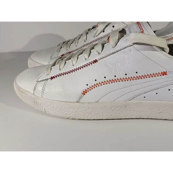 Puma Shoes Clyde Zigzag Men's Size 12 White Leather Lace Up Sneakers