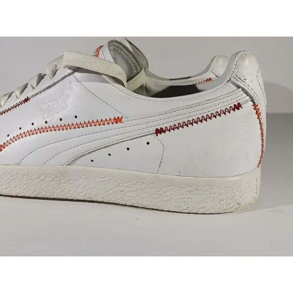 Puma Shoes Clyde Zigzag Men's Size 12 White Leather Lace Up Sneakers