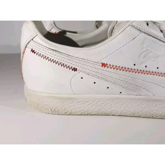 Puma Shoes Clyde Zigzag Men's Size 12 White Leather Lace Up Sneakers