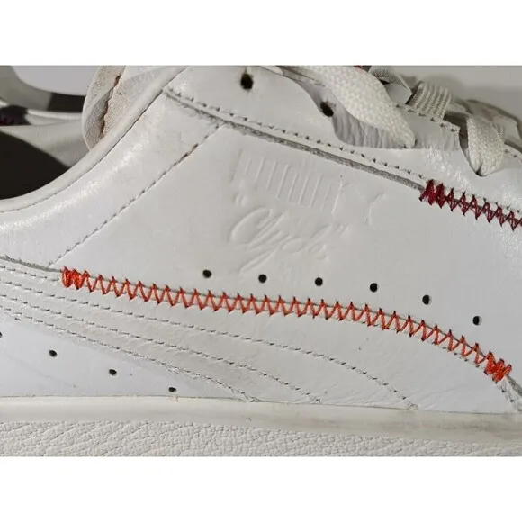 Puma Shoes Clyde Zigzag Men's Size 12 White Leather Lace Up Sneakers