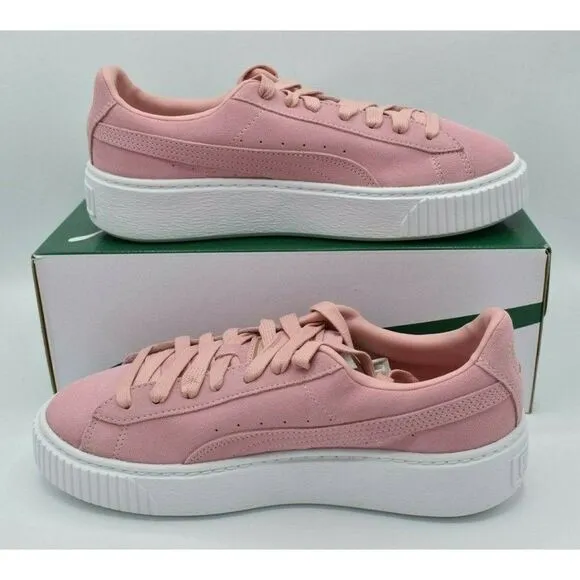Puma Women Size 8.5 Suede Gold Bridal Rose Pink Metallic Platform Sneakers Shoes