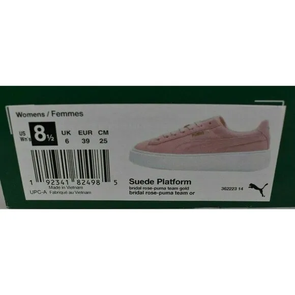 Puma Women Size 8.5 Suede Gold Bridal Rose Pink Metallic Platform Sneakers Shoes