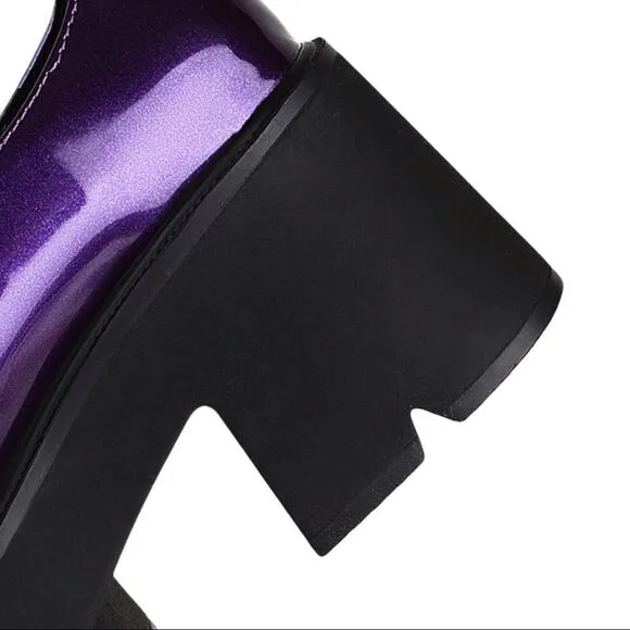Purple Patent Double Straps Mary Jane Chunky Heel Platforms - NEW