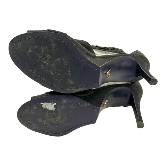 Rachael Roy Black Suede 4” Heels Open Toe | Chain Details