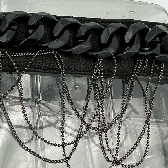 Rachael Roy Black Suede 4” Heels Open Toe | Chain Details