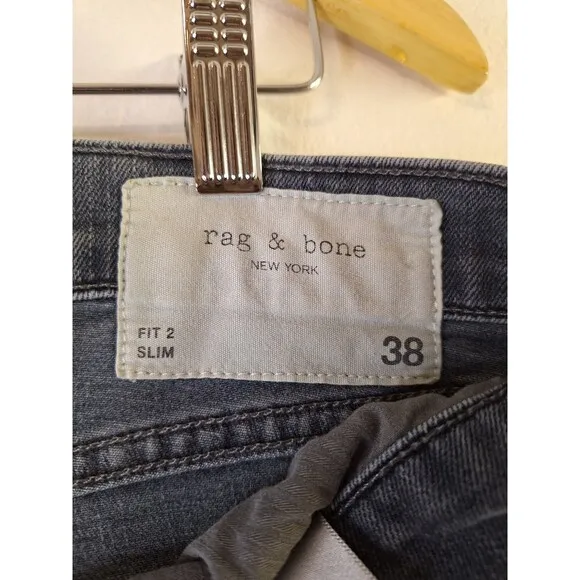 RAG &amp; BONE NEW YORK Fit 2 Slim Jeans Men's 38 Grey Button Fly Straight Stretch