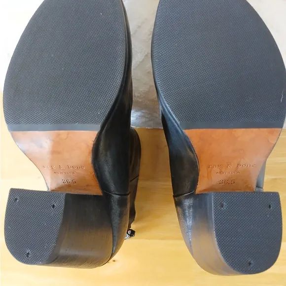 Rag &amp; Bone Newbury Classic Black Leather Ankle Boots Size 36.5