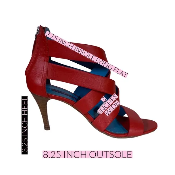 RALPH LAUREN COLLECTION PURPLE LABEL RED LEATHER STRAPPY HEELS (37.5B)