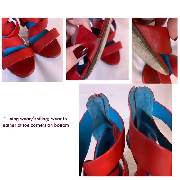 RALPH LAUREN COLLECTION PURPLE LABEL RED LEATHER STRAPPY HEELS (37.5B)