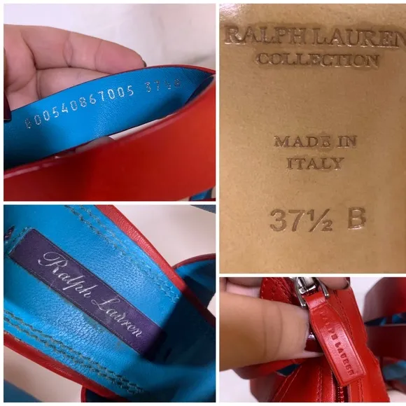 RALPH LAUREN COLLECTION PURPLE LABEL RED LEATHER STRAPPY HEELS (37.5B)