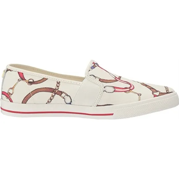 Ralph Lauren Jinny Canvas Sneaker Loafer Fashion Gold Logo White Red Blue Shoes