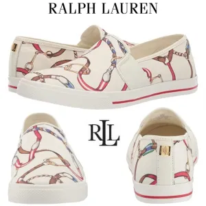 Ralph Lauren Jinny Canvas Sneaker Loafer Fashion Gold Logo White Red Blue Shoes