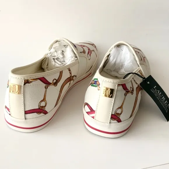 Ralph Lauren Jinny Canvas Sneaker Loafer Fashion Gold Logo White Red Blue Shoes
