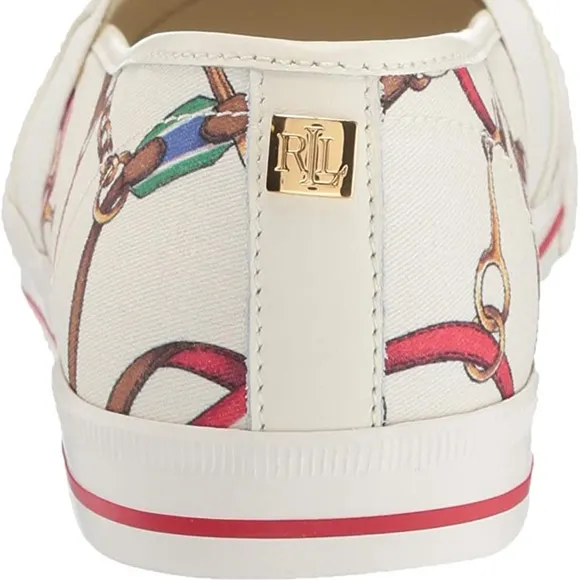 Ralph Lauren Jinny Canvas Sneaker Loafer Fashion Gold Logo White Red Blue Shoes