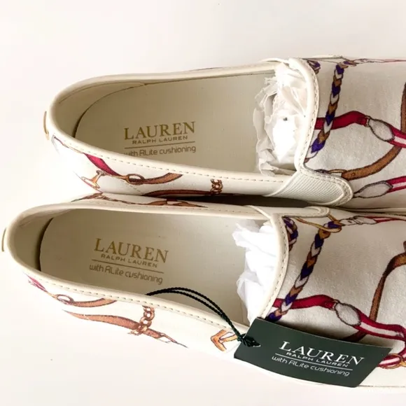 Ralph Lauren Jinny Canvas Sneaker Loafer Fashion Gold Logo White Red Blue Shoes