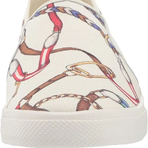 Ralph Lauren Jinny Canvas Sneaker Loafer Fashion Gold Logo White Red Blue Shoes