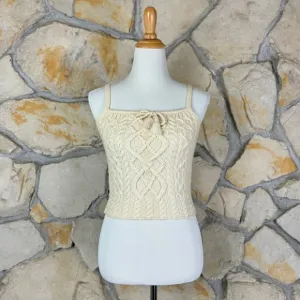 Ralph Lauren Vintage Cropped Wool Aran Knit Sweater Tank Cream Froth | S