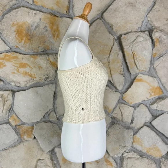 Ralph Lauren Vintage Cropped Wool Aran Knit Sweater Tank Cream Froth | S