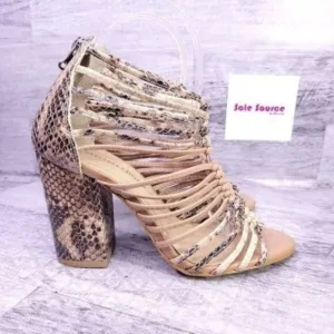 Raphaella Booz Leather Snake Print Black Heeled Sandal Brown Black Women's sz 7