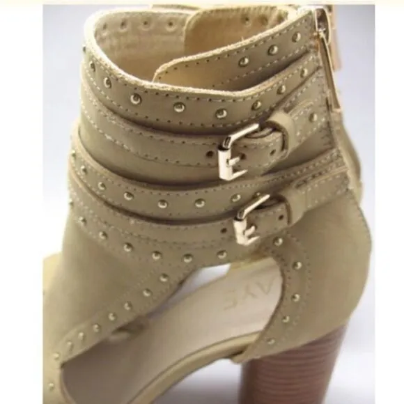 RAYE Tan Studded Stacked Heels Shoes