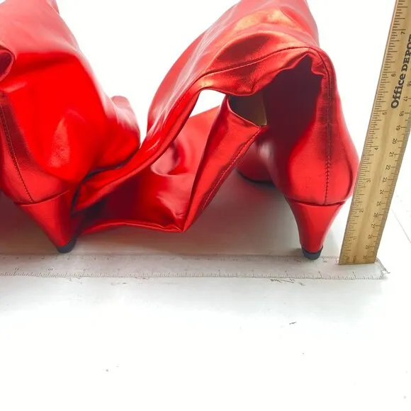 Red Comfortable Low Heel Pull on Stylish Knee High Boots Square Toe Long Boots