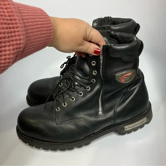 Red Wing Shoes black leather side zip motorcycle 967 boots steel toe size 14