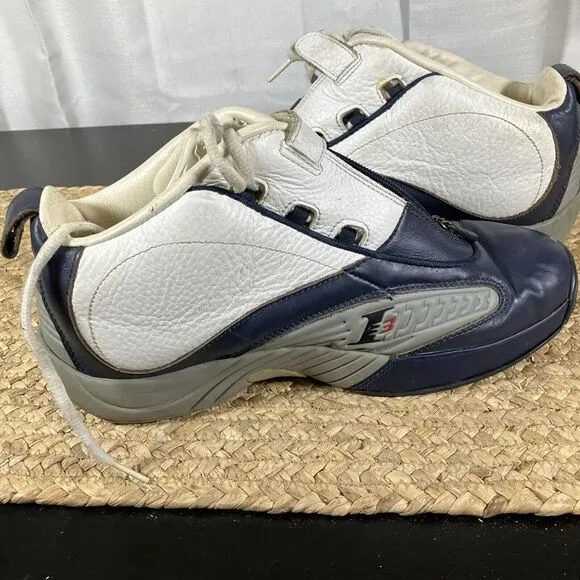 REEBOK Allen Iverson IV Answer Navy White Leather Basketball‎ Shoes Men's Sz 1