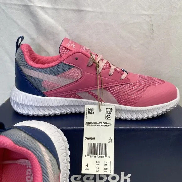 Reebok Flexagon Energy 3 Running Shoes Sneakers Kids Size 4 Pink/Blue GW0107 New