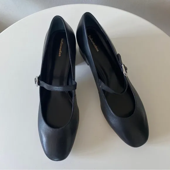 Reformation Max Block Heel Mary Jane Shoes in Black Size 11 NWOT