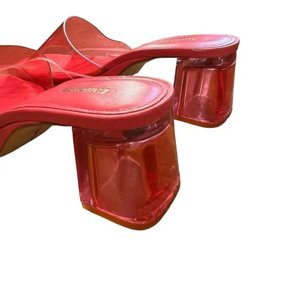 Revolve Larroude Jenn Pink Lucite Chunky Block Heel Sandals