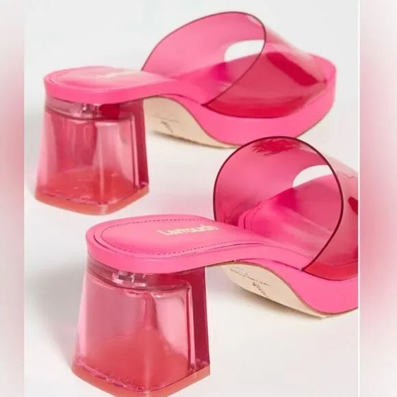 Revolve Larroude Jenn Pink Lucite Chunky Block Heel Sandals