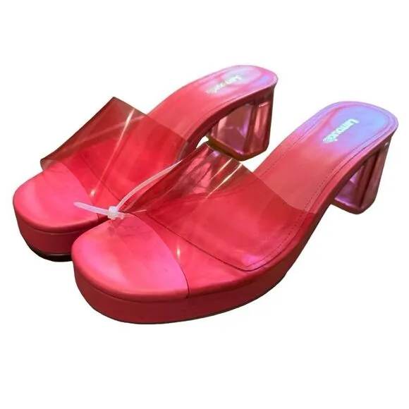 Revolve Larroude Jenn Pink Lucite Chunky Block Heel Sandals