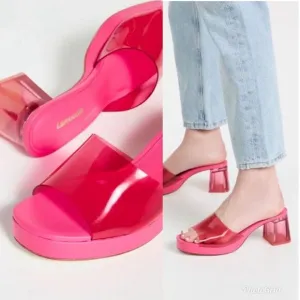 Revolve Larroude Jenn Pink Lucite Chunky Block Heel Sandals