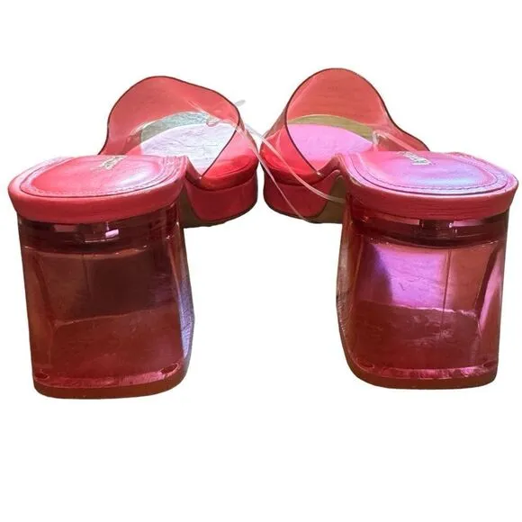 Revolve Larroude Jenn Pink Lucite Chunky Block Heel Sandals