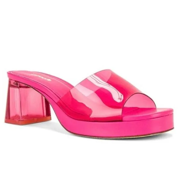Revolve Larroude Jenn Pink Lucite Chunky Block Heel Sandals
