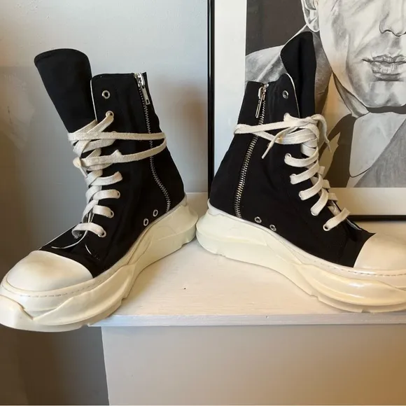 Rick Owen’s Drkshdw Abstract Black Milk sz 44 High-Top Sneakers