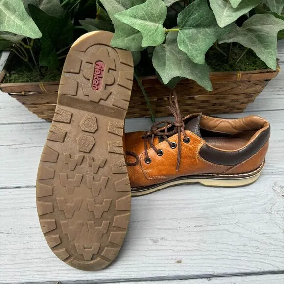 Rieker Vintage Leather Shoes Men Cognac Lace up Pre Owned Durable Retro Style