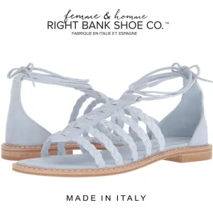 Right Bank Shoe Co Babe Blue Suede Leather Flat Sandals - Made in Italy  6.5