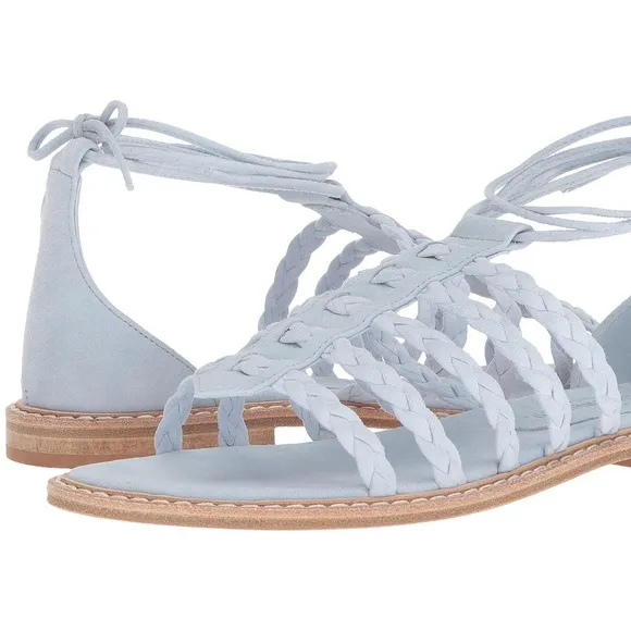 Right Bank Shoe Co Babe Blue Suede Leather Flat Sandals - Made in Italy  6.5