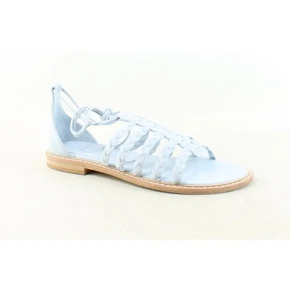 Right Bank Shoe Co Babe Blue Suede Leather Flat Sandals - Made in Italy  6.5