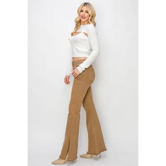 RISEN Bailey Full Size High Waist Side Slit Flare Jeans
