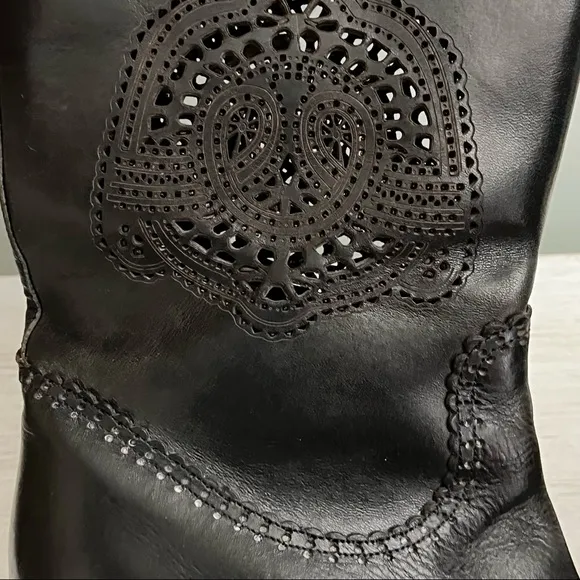 Roberto Cavalli Dark Brown Lace Design Leather Western Boot Size EU 40 US 9