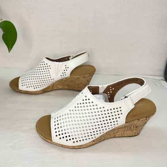 Rockport Breah Perforated‎ Wedge SandalWhite 8