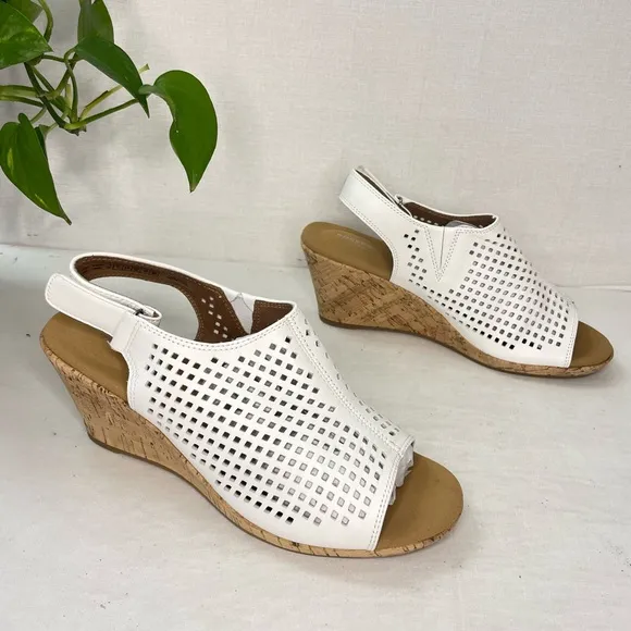 Rockport Breah Perforated‎ Wedge SandalWhite 8