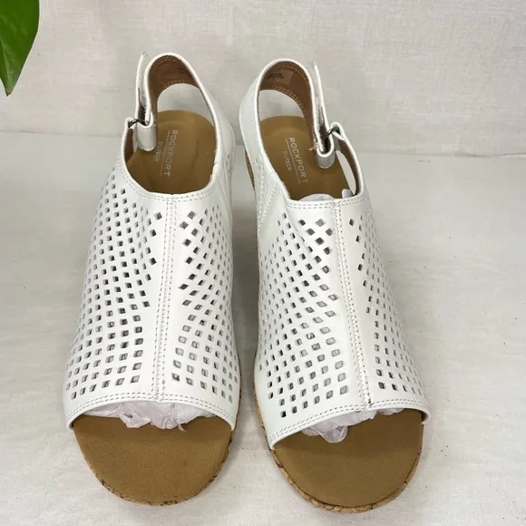 Rockport Breah Perforated‎ Wedge SandalWhite 8