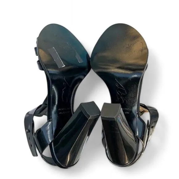 ROGER VIVIER Black Open Toe Signature Buckle Block Heel Sandals Size IT3…