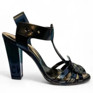 ROGER VIVIER Black Open Toe Signature Buckle Block Heel Sandals Size IT3…
