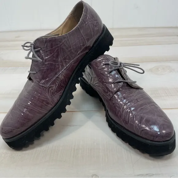 Ron White Grey Marble Leather Tie Shoes Vibram Soles Sz 39