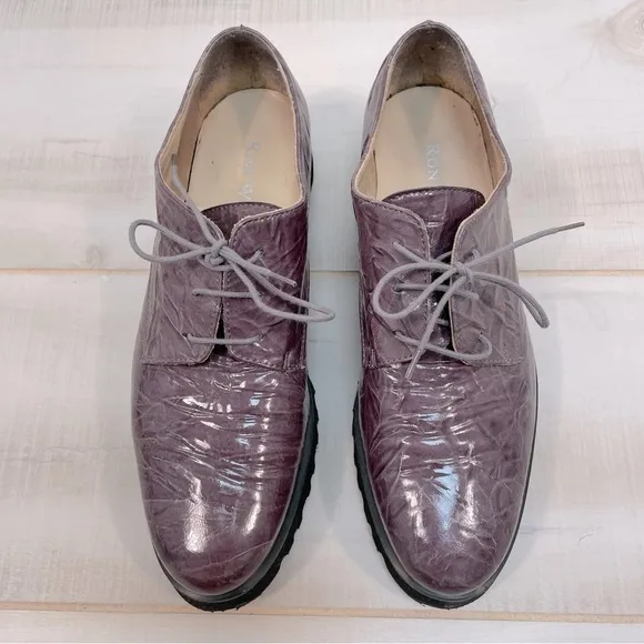 Ron White Grey Marble Leather Tie Shoes Vibram Soles Sz 39